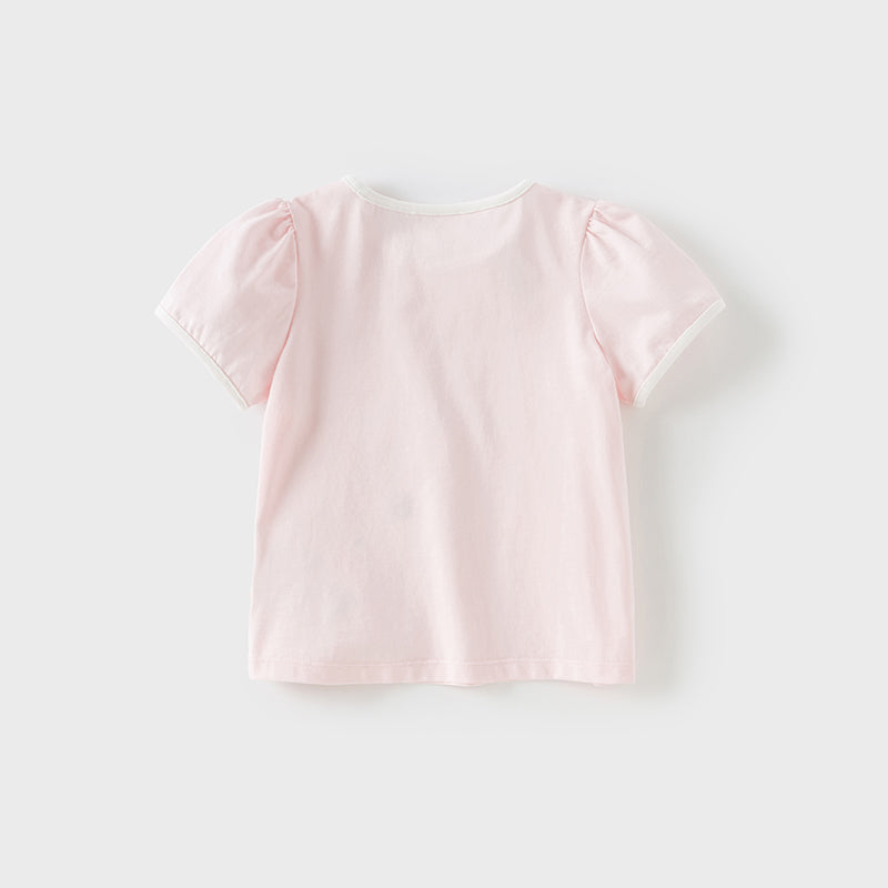 Dave&Bella Toddler Girls Summer Adorable Pink Breathable Cotton T-shirt Tops