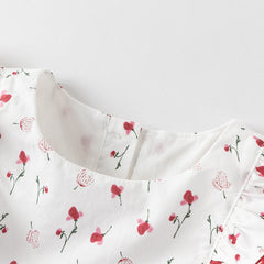 Dave&Bella Girls Summer Floral Print Sleeveless T-shirt Red Short Sets