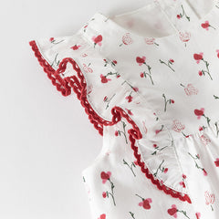 Dave&Bella Girls Summer Floral Print Sleeveless T-shirt Red Short Sets
