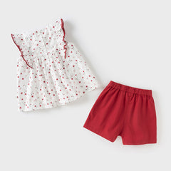 Dave&Bella Girls Summer Floral Print Sleeveless T-shirt Red Short Sets