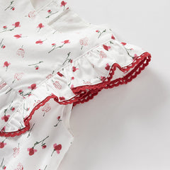 Dave&Bella Girls Summer Floral Print Sleeveless T-shirt Red Short Sets