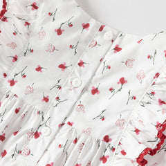 Dave&Bella Girls Summer Floral Print Sleeveless T-shirt Red Short Sets