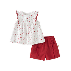 Dave&Bella Girls Summer Floral Print Sleeveless T-shirt Red Short Sets