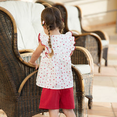 Dave&Bella Girls Summer Floral Print Sleeveless T-shirt Red Short Sets