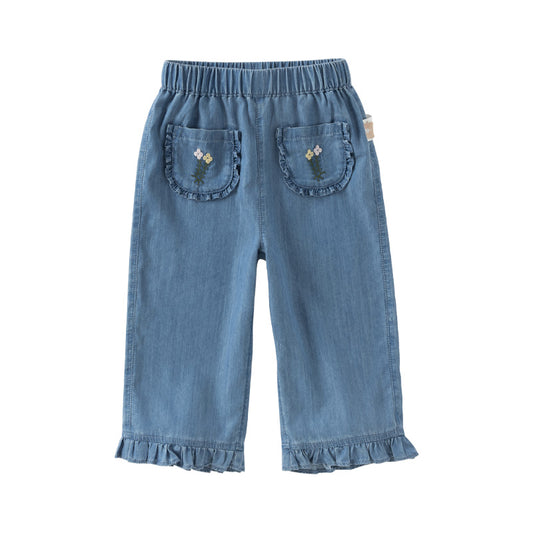 Dave&Bella Toddler Girls Summer Fashion Denim Blue Loose Stright-leg Jeans