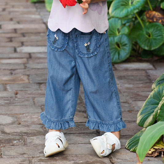 Dave&Bella Toddler Girls Summer Fashion Denim Blue Loose Stright-leg Jeans