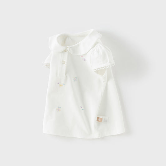 Dave&Bella Toddler Girls Summer Cute White Soft Cotton Polos