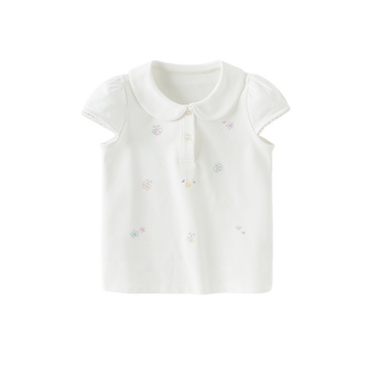 Dave&Bella Toddler Girls Summer Cute White Soft Cotton Polos