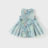 Dave&Bella Girls Summer Classical Green Printed Mesh Elegant Princess Dresses