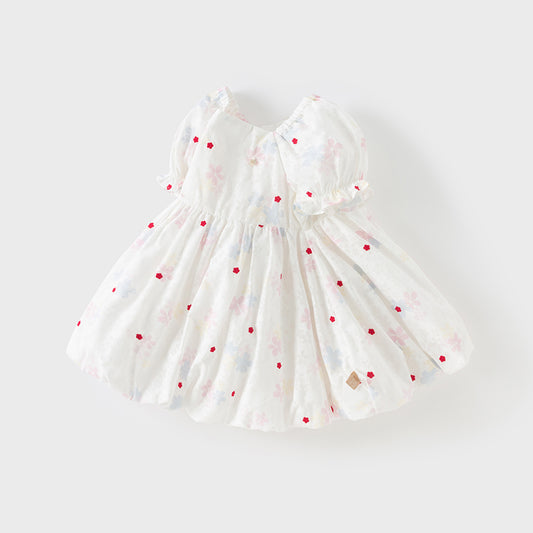 Dave&Bella Girls Summer Printed Bubble Sleeve Floral Pod Skirt Dress
