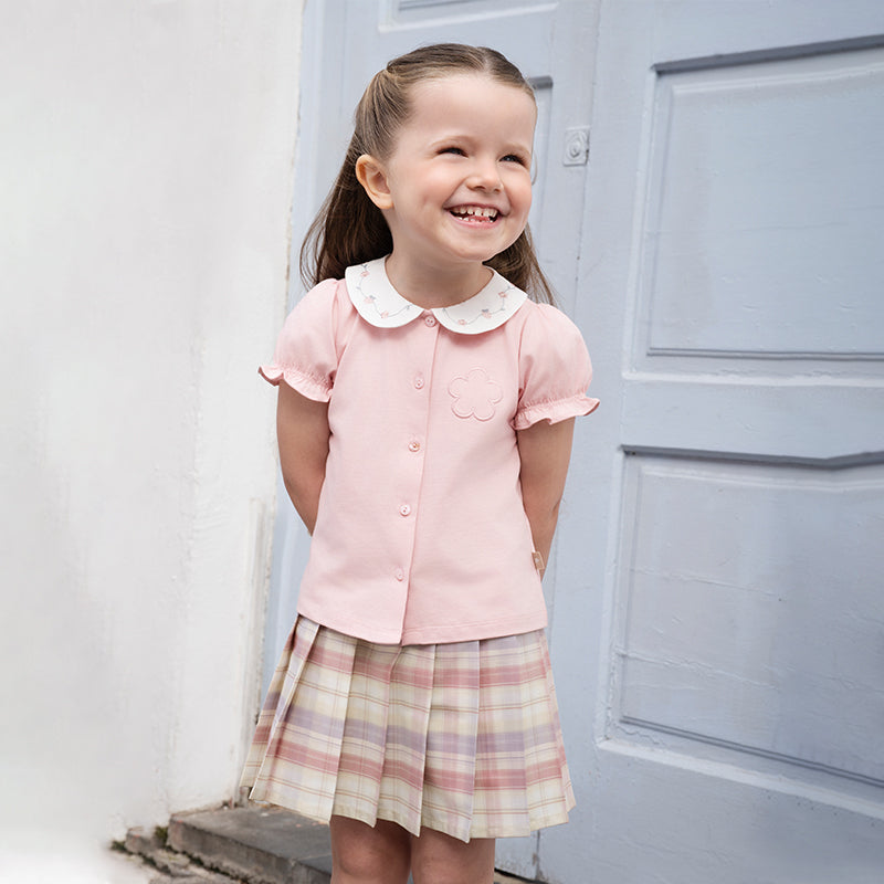 Dave&Bella Kids Girls Summer Sweet Pink Shirt Half Mesh Skirt Sets