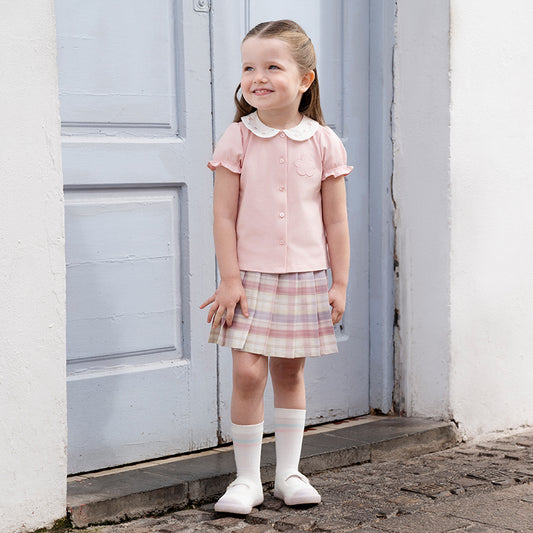Dave&Bella Girls Summer Pink Shirt Half-Skirt Suit Set
