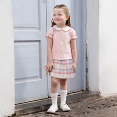 Dave&Bella Girls Summer Pink Shirt Half-Skirt Suit Set