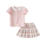 Dave&Bella Kids Girls Summer Sweet Pink Shirt Half Mesh Skirt Sets