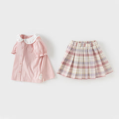 Dave&Bella Girls Summer Pink Shirt Half-Skirt Suit Set