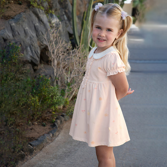 Dave&Bella Girls Summer Cotton College Pink Print Cute A-line Dress