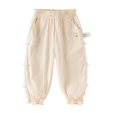 Dave&Bella Toddler Girls Summer Sweet Grey Bow Decorations Breathable Cotton Pants