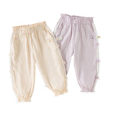 Dave&Bella Toddler Girls Summer Sweet Grey Bow Decorations Breathable Cotton Pants