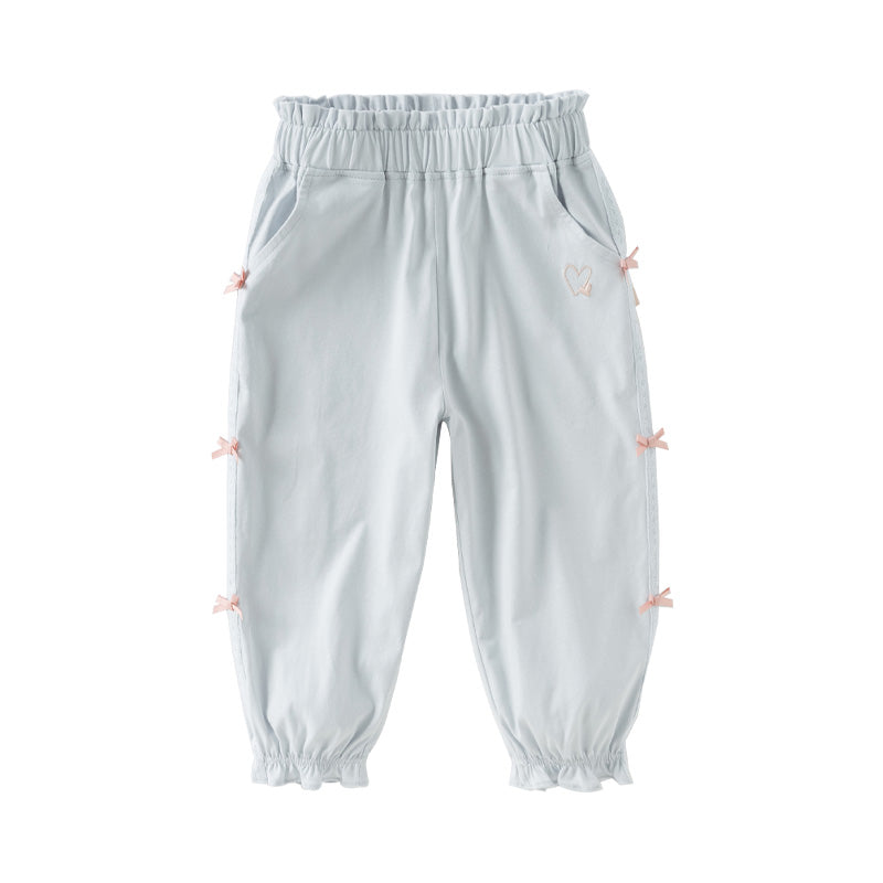 Dave&Bella Toddler Girls Summer Sweet Grey Bow Decorations Breathable Cotton Pants