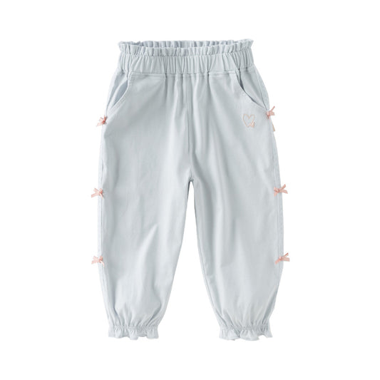 Dave&Bella Toddler Girls Summer Sweet Grey Bow Decorations Breathable Cotton Pants