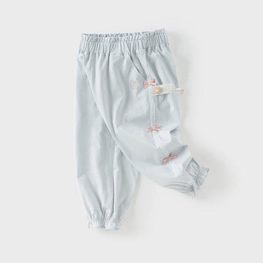 Dave&Bella Toddler Girls Summer Sweet Grey Bow Decorations Breathable Cotton Pants