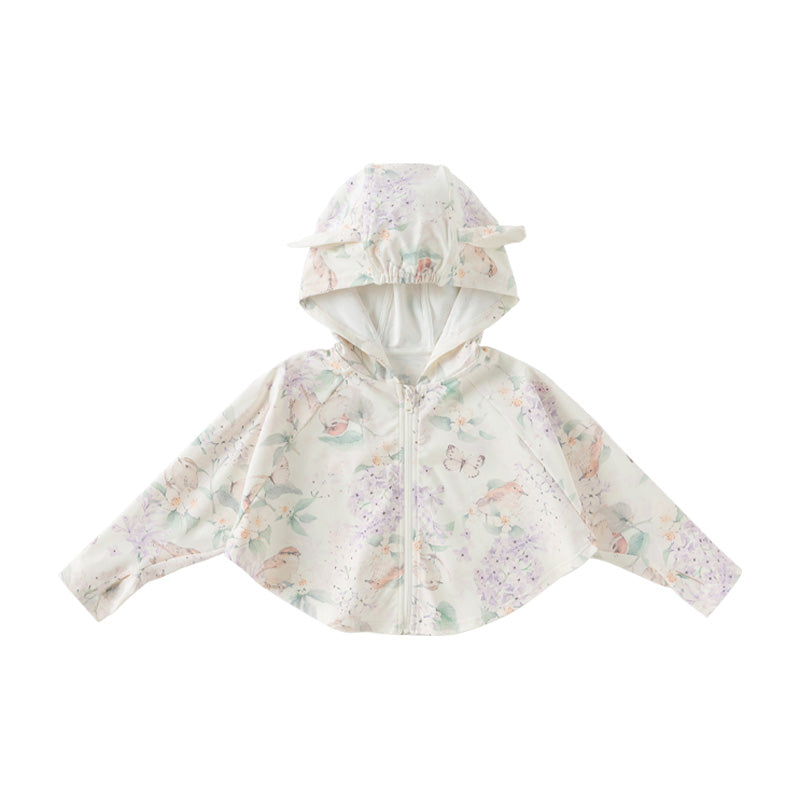 Dave&Bella Toddler Girls Summer Beige/Pink Print UV Protective Sunscreen Jackets