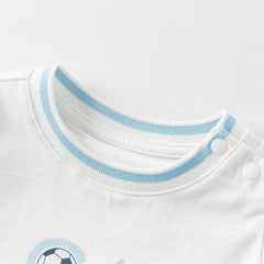 Dave&Bella Baby Boys Summer Blue Cartoon Print Lightweight Cotton Rompers