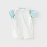 Dave&Bella Baby Boys Summer Blue Cartoon Print Lightweight Cotton Rompers