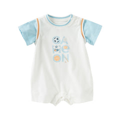 Dave&Bella Baby Boys Summer Blue Cartoon Print Lightweight Cotton Rompers