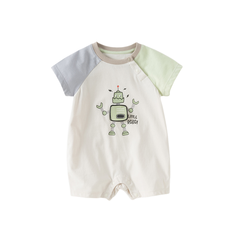 Dave&Bella Baby Boys Summer Beige Comfortable Short-sleeved Rompers
