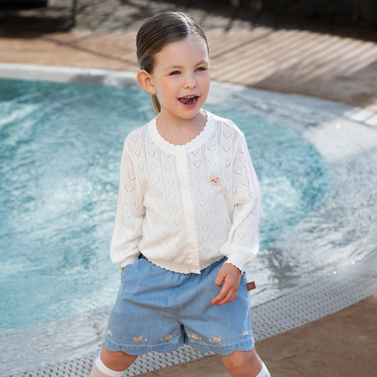 Dave&Bella Kids Girls Summer Cute White Outwear Soft Long-sleeved Cardigans