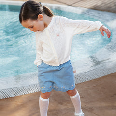 Dave&Bella Kids Girls Summer Cute White Outwear Soft Long-sleeved Cardigans