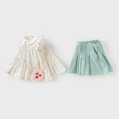 Dave&Bella Toddler Girls Summer Cotton Cherry Print T-shirt Short Pant Set(wallet bag)