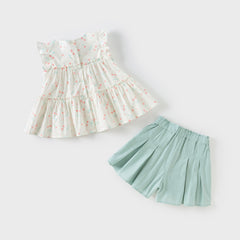 Dave&Bella Toddler Girls Summer Cotton Cherry Print T-shirt Short Pant Set(wallet bag)