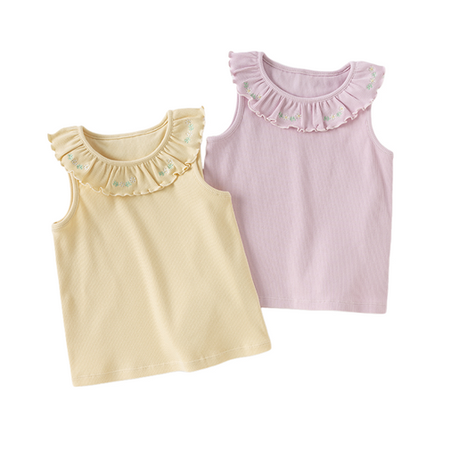 Dave&Bella Girls Summer Cotton Lace Collar Vest T-shirt Top