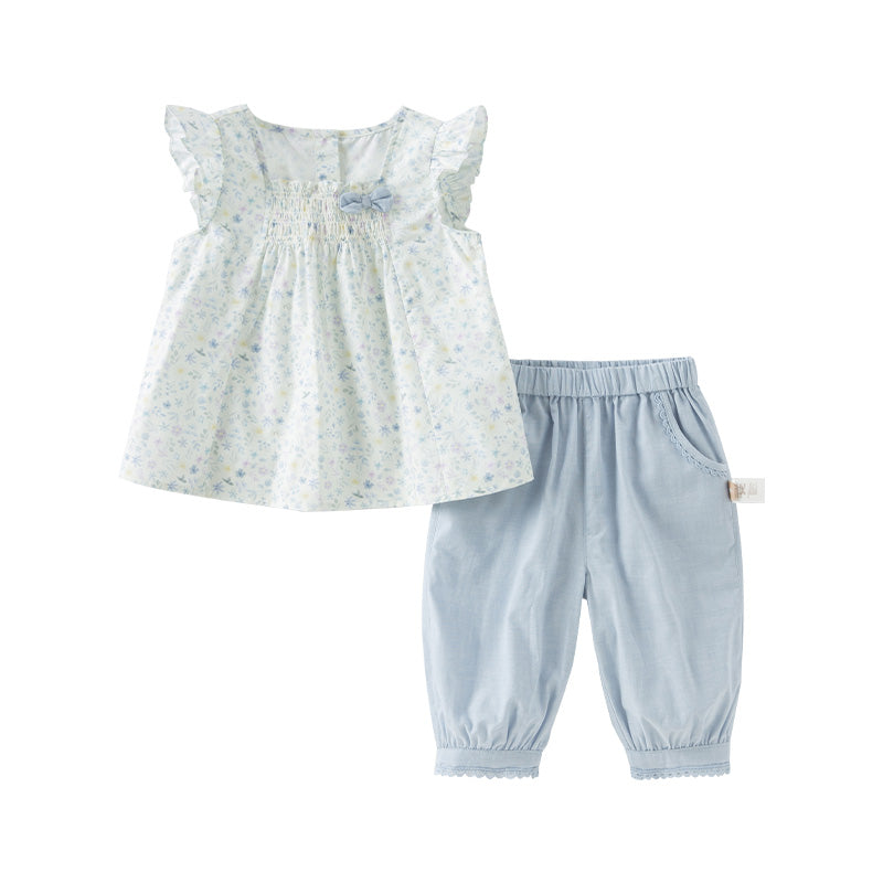 Dave&Bella Girls Summer Cotton Floral T-shirt Jeans Pant Set