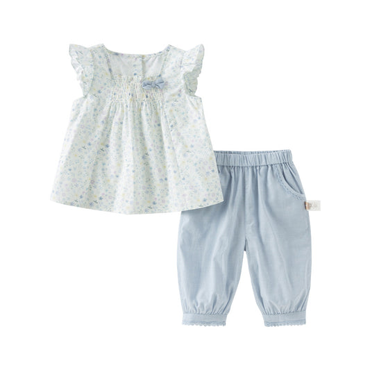 Dave&Bella Girls Summer Cotton Floral T-shirt Jeans Pant Set