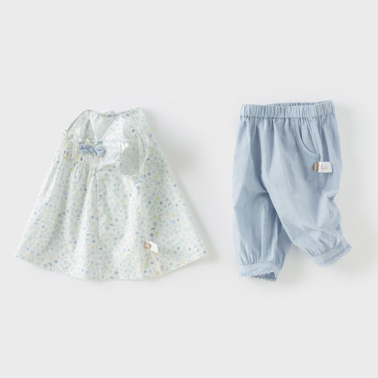 Dave&Bella Girls Summer Cotton Floral T-shirt Jeans Pant Set
