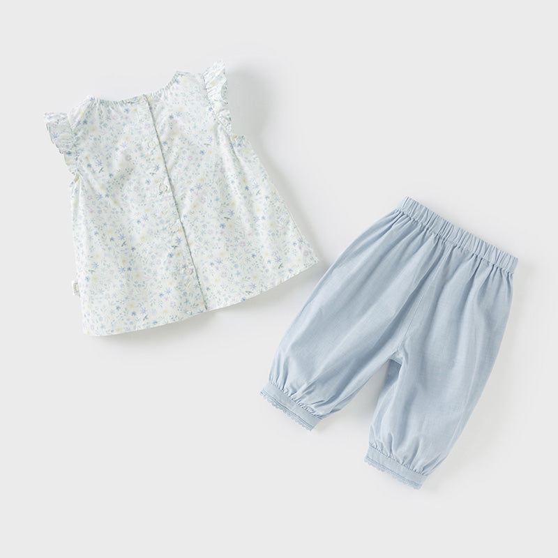 Dave&Bella Toddler Girls Summer Cotton Floral T-shirt Jeans Sets