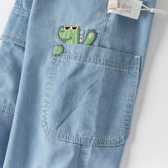 Dave&Bella Toddler Boys Summer Denim Blue Loose Adjustable-waistband Jeans