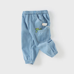 Dave&Bella Toddler Boys Summer Denim Blue Loose Adjustable-waistband Jeans