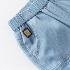 Dave&Bella Toddler Boys Summer Denim Blue Loose Adjustable-waistband Jeans