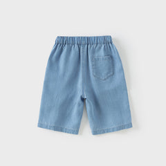 Dave&Bella Toddler Boys Summer Casual Denim Blue Adjustable-waistband Wide Pants