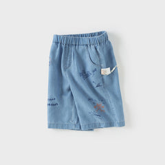 Dave&Bella Toddler Boys Summer Casual Denim Blue Adjustable-waistband Wide Pants