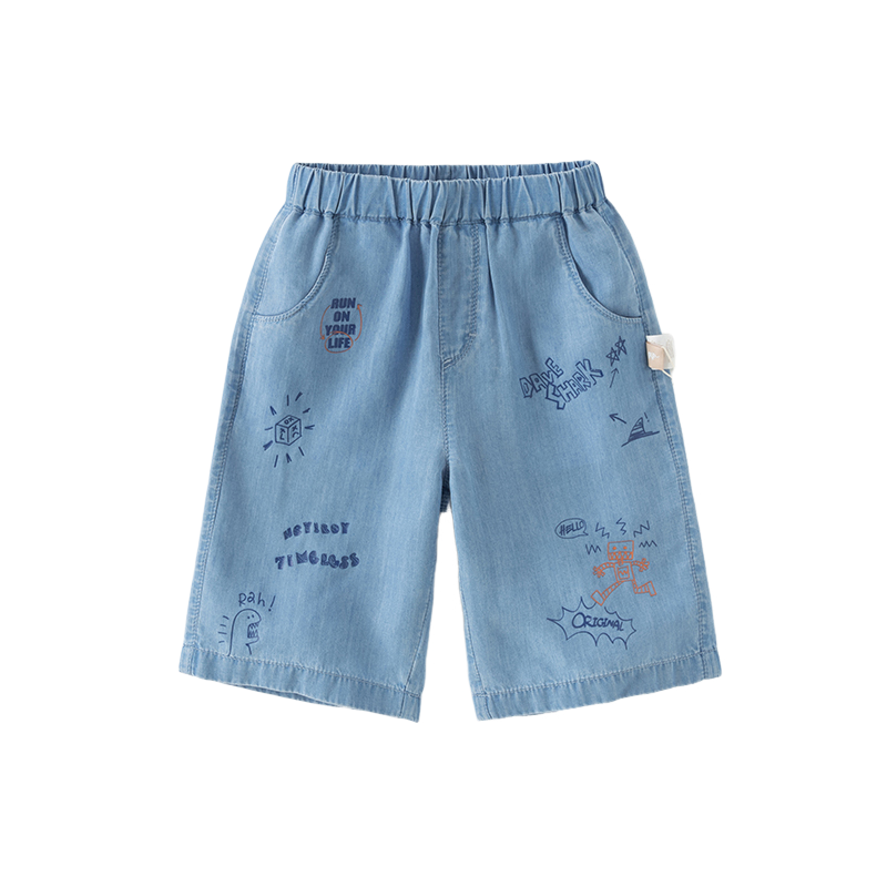 Dave&Bella Toddler Boys Summer Casual Denim Blue Adjustable-waistband Wide Pants