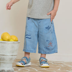 Dave&Bella Toddler Boys Summer Casual Denim Blue Adjustable-waistband Wide Pants