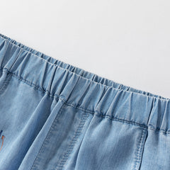 Dave&Bella Toddler Boys Summer Casual Denim Blue Adjustable-waistband Wide Pants