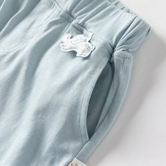 Dave&Bella Toddler Boys Summer Blue/Light Grey Casual Drawstring Loose Pants