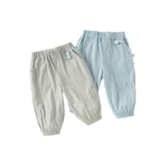 Dave&Bella Toddler Boys Summer Blue/Light Grey Casual Drawstring Loose Pants