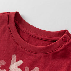 Dave&Bella Toddler Boys Summer Playful Red/Beige Breathable Cotton T-shirt Tops